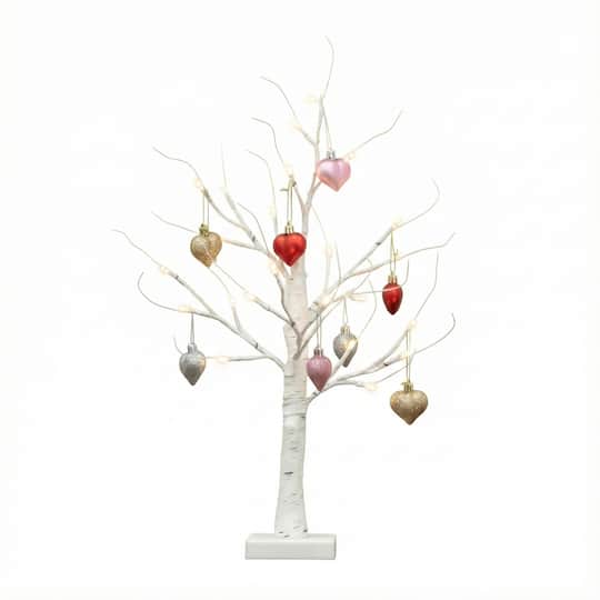 2ft. Pre-Lit Artificial Valentine's Day Twig Tree with 24 Warm White LED Lights and Heart Ornaments